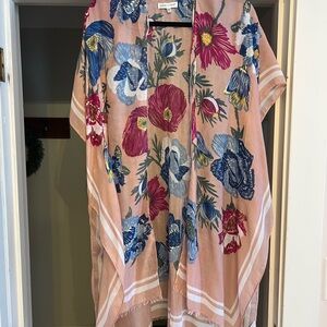Woven Heart Floral Kimono in Pink and Blue